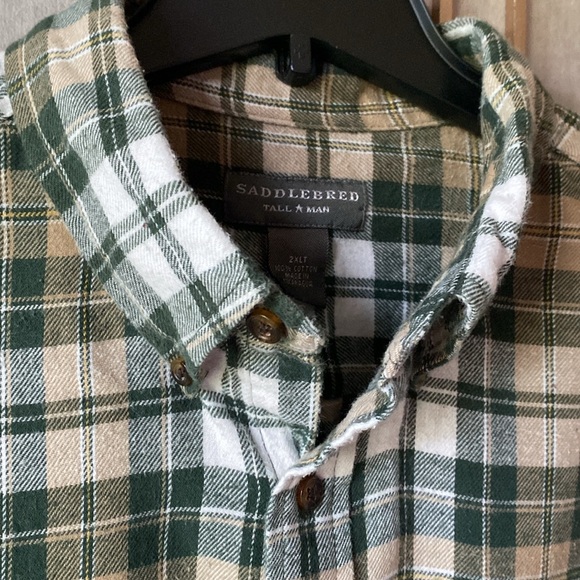 Saddlebred Tall Man, 100% cotton flannel, green & cream plaid, men’s size 2XLT - Picture 2 of 9